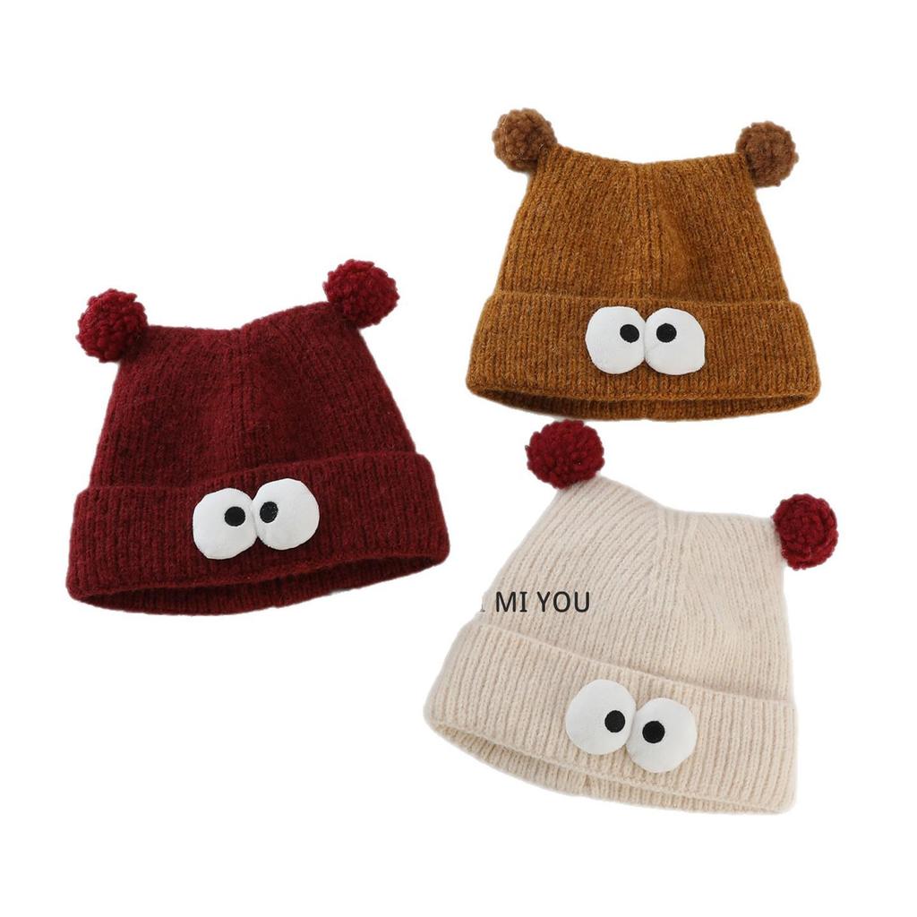 Children's Korean Style Cartoon Knit Hat - Thick, Warm, and Windproof for Boys and Girls.