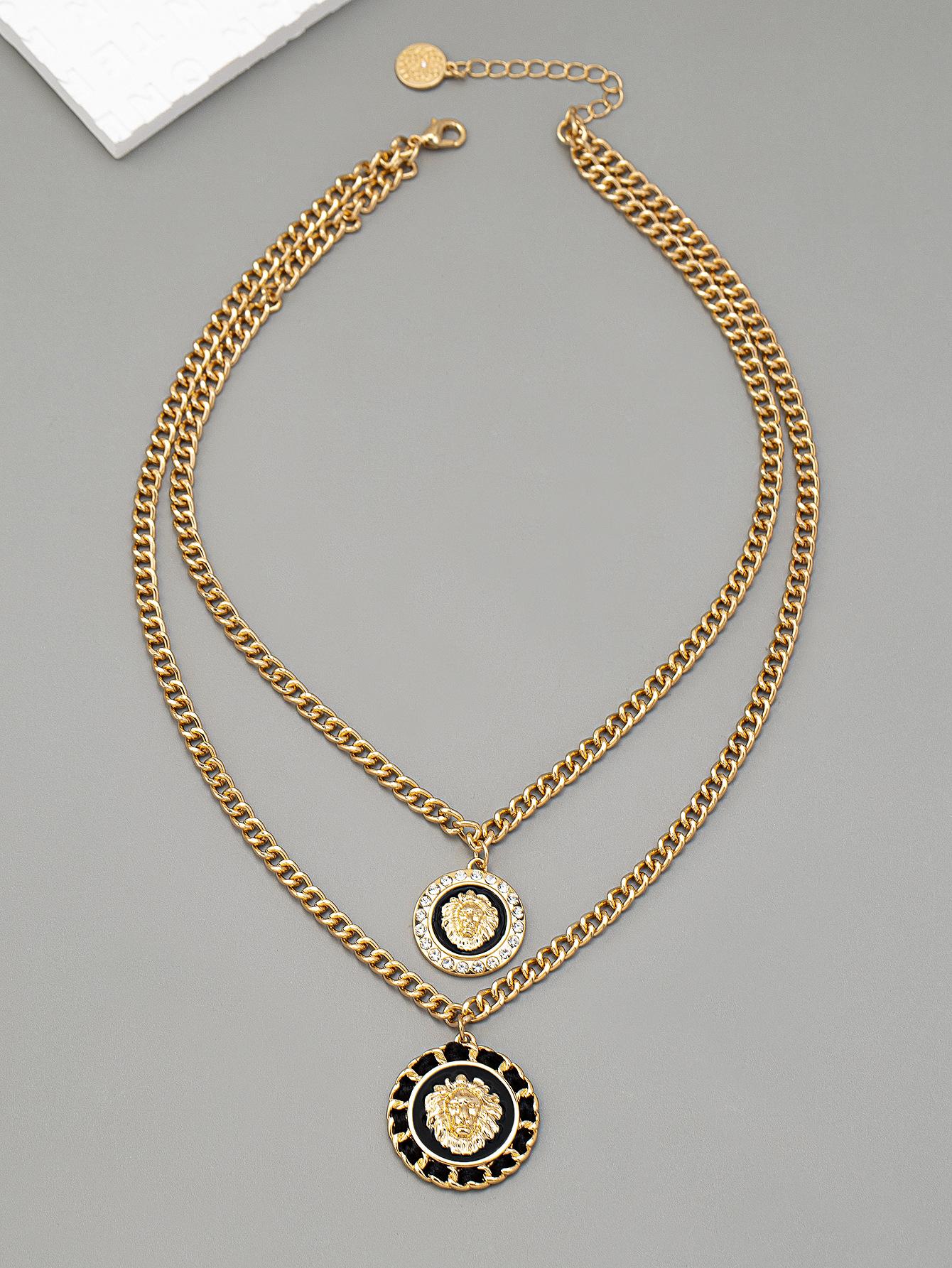 

Персонализированная подвеска в виде головы льва, многослойное ожерелье, женская мода высокого класса, аксессуар с темпераментом легкой роскоши