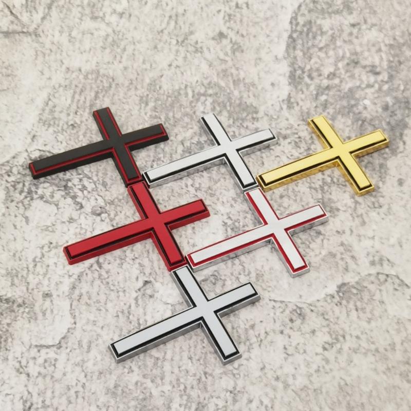Raised Crosses Car Emblem Metal Decoration Weather Resistant Adhesive Sticker Decal for Vehicles Tailgate