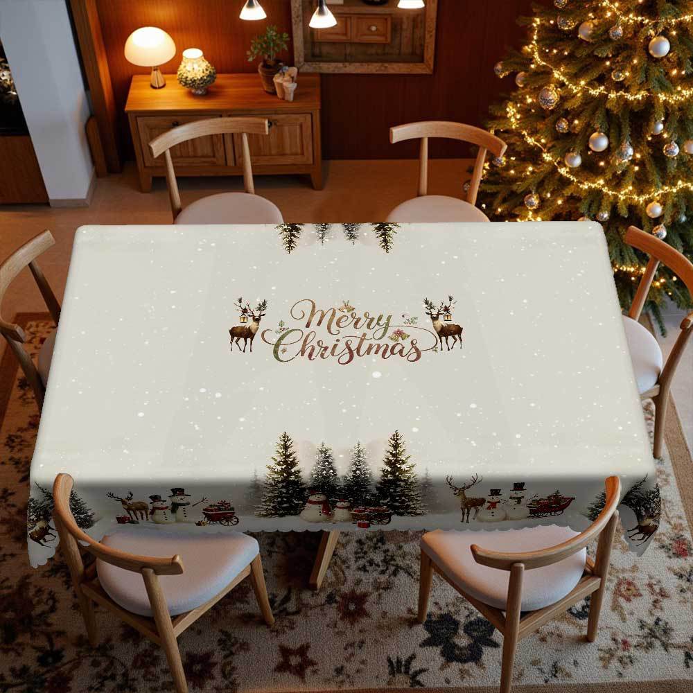 Weihnachts-Tischdecke Wasserdicht Und Ölfest Schneemann Rentier Geschenk Schnee Weihnachten Dekorative Tischdecke, Runder Tisch Quadratischer Tisch Universell