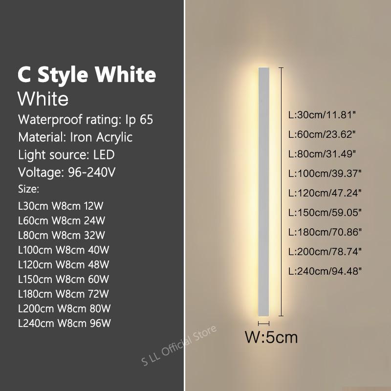 Modern Waterproof outdoor Long Strip LED wall lamps IP65 Aluminum Wall Light Garden porch Sconce Lights 110V 220V wall washer