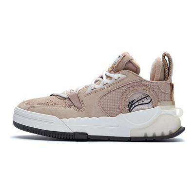 Li Ning Qi Yuan Materiał Skóra Syntetyczna Klasyczne Casual Odporne na Poślizg Trwałe Lekkie Sneakersy Mid Top Damskie Sneakersy Jasnoszary Brązowy AGCR448-1