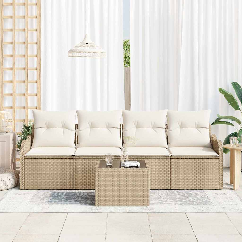 Garden Sofa Set with Cushions and Storage 5 Pcs Beige and Cream