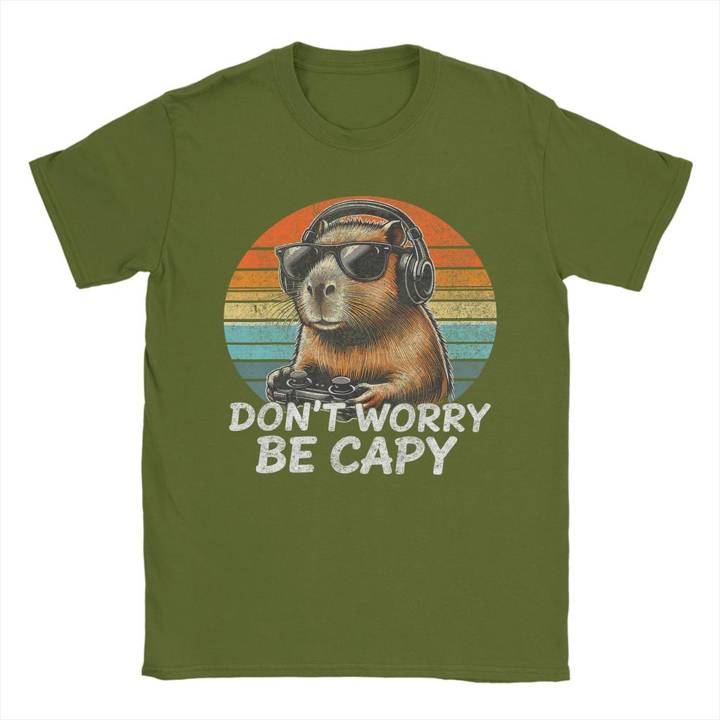 Dont Worry Be Capy Capybara Retro Gaming T Shirt Beach Cotton T Shirts For Couple Hippie Casual Tee Shirt ShortSleeve YK Tops