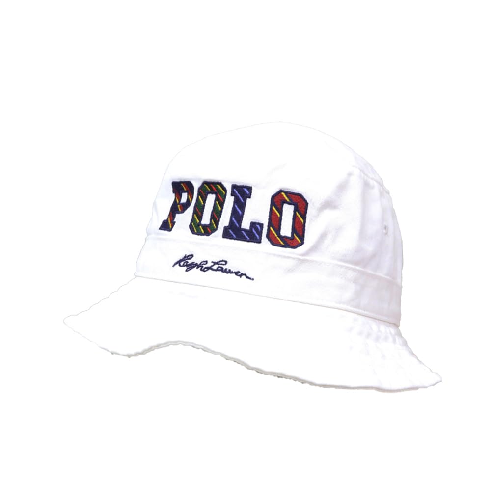 (Polo Ralph Lauren) Men's and Women's Logo Embroidered Signature Cotton Bucket Safari Hat Cap 01080062-SM-WHITE [Used]