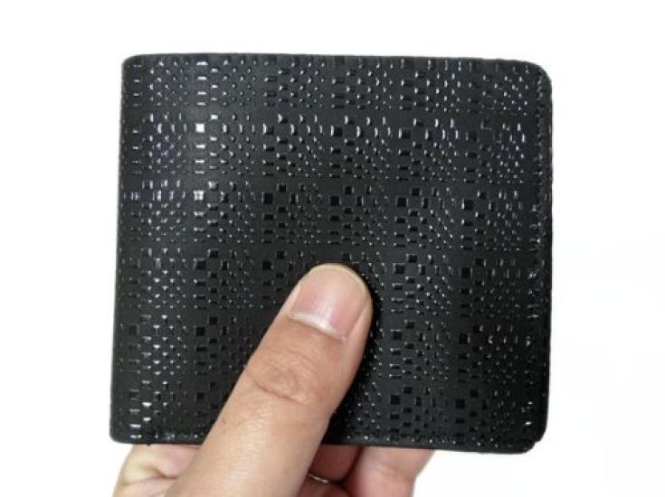 Inden bifold wallet 2003 bill compartment C black deerskin x black lacquer unusual checkered pattern [Indenya]