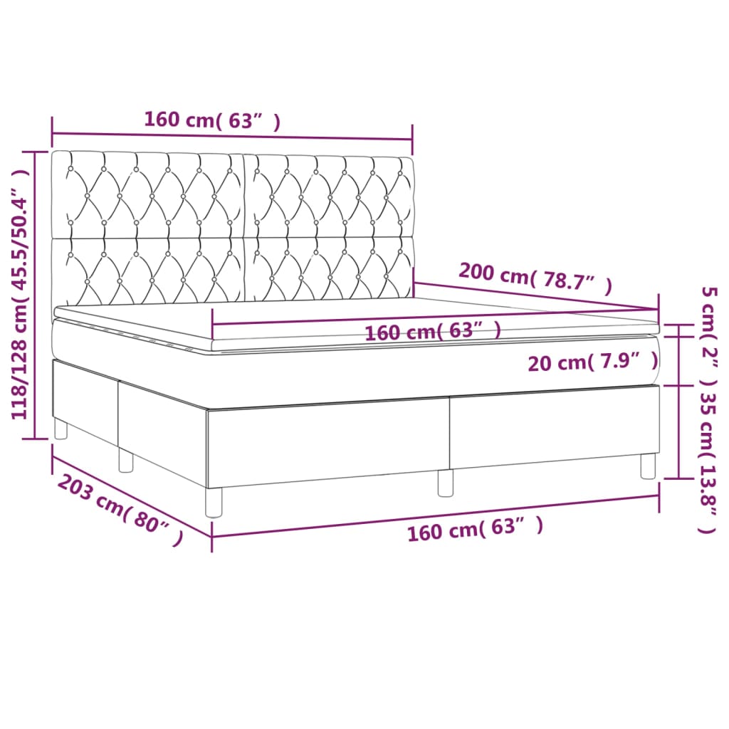 Box Spring Bed with Mattress Cream 160 X 200 Cm Fabric