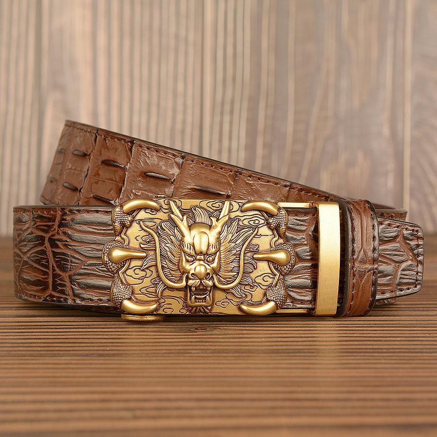 Crocodile Pattern Men's Cowhide Belt Personality Faucet Retro Dragon Claw Automatic Buckle Leather Belt Pant Belt