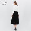 VOZZA Flared Skirt with Elastic Circular Midi Solid Sizes Black Women's Midi-Length Waist, A-Line, Below-the-Knee, High-Waisted, Skirt, Length, Lined,
