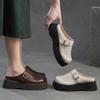 Johnature Sandales pour femmes, semelles épaisses, bout rond, ajourées, respirantes, en cuir véritable
