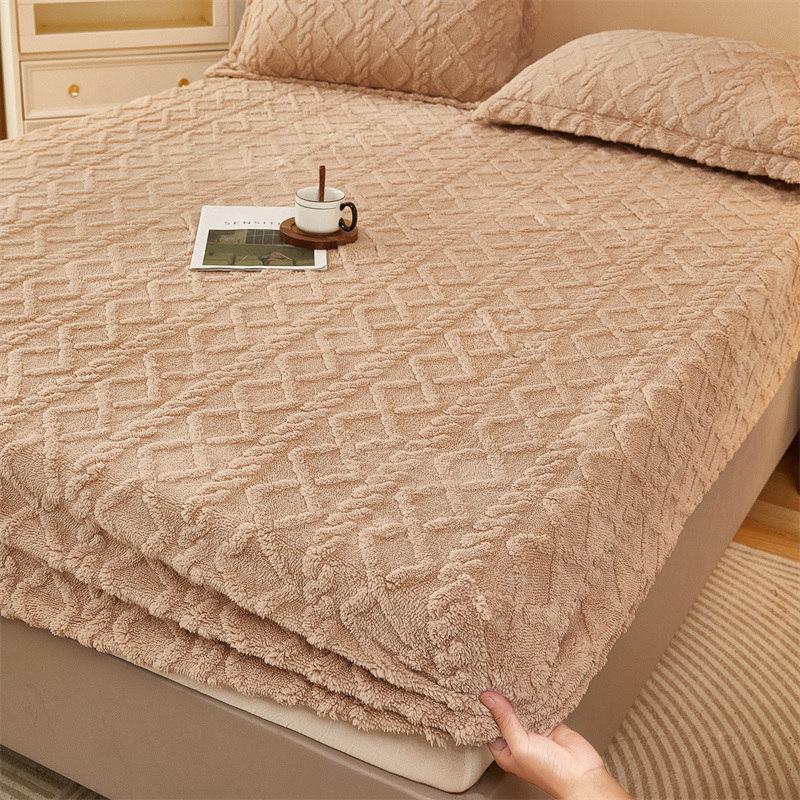 Bonenjoy Plush Bed Sheet for Winter Warm Bed Cover Queen/King Size Coral Fleece Thick Fitted Bed Sheet Drap Housse 180x200cm