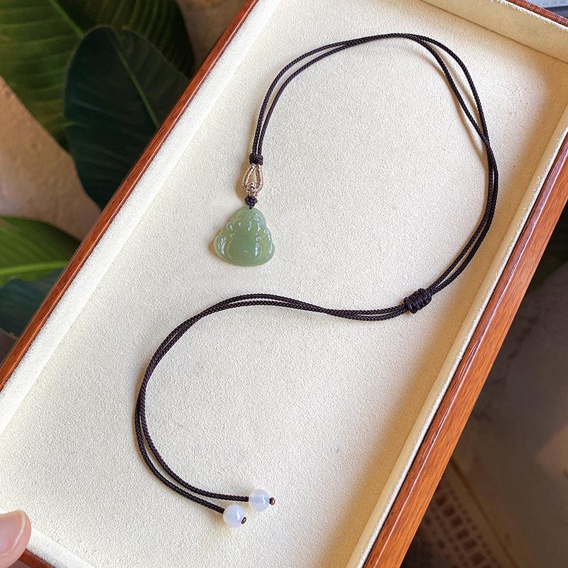 

Natural Hetian Jade Buddha Pendant, Maitreya Buddha Handmade Woven Jade Necklace, Women s Jade Pendant, Birthday Gift Thin string version【Sma