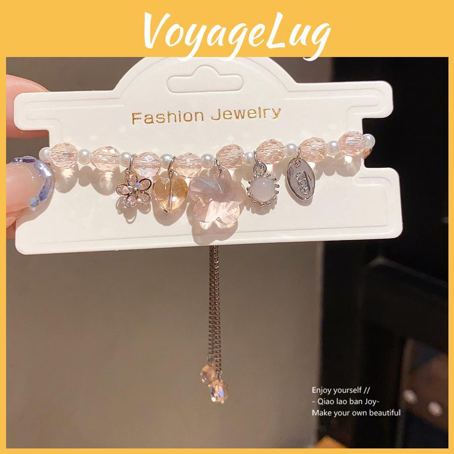 Light Luxury Zircon Artificial Pearl Flower Heart Pendant Bracelet For Women Gift