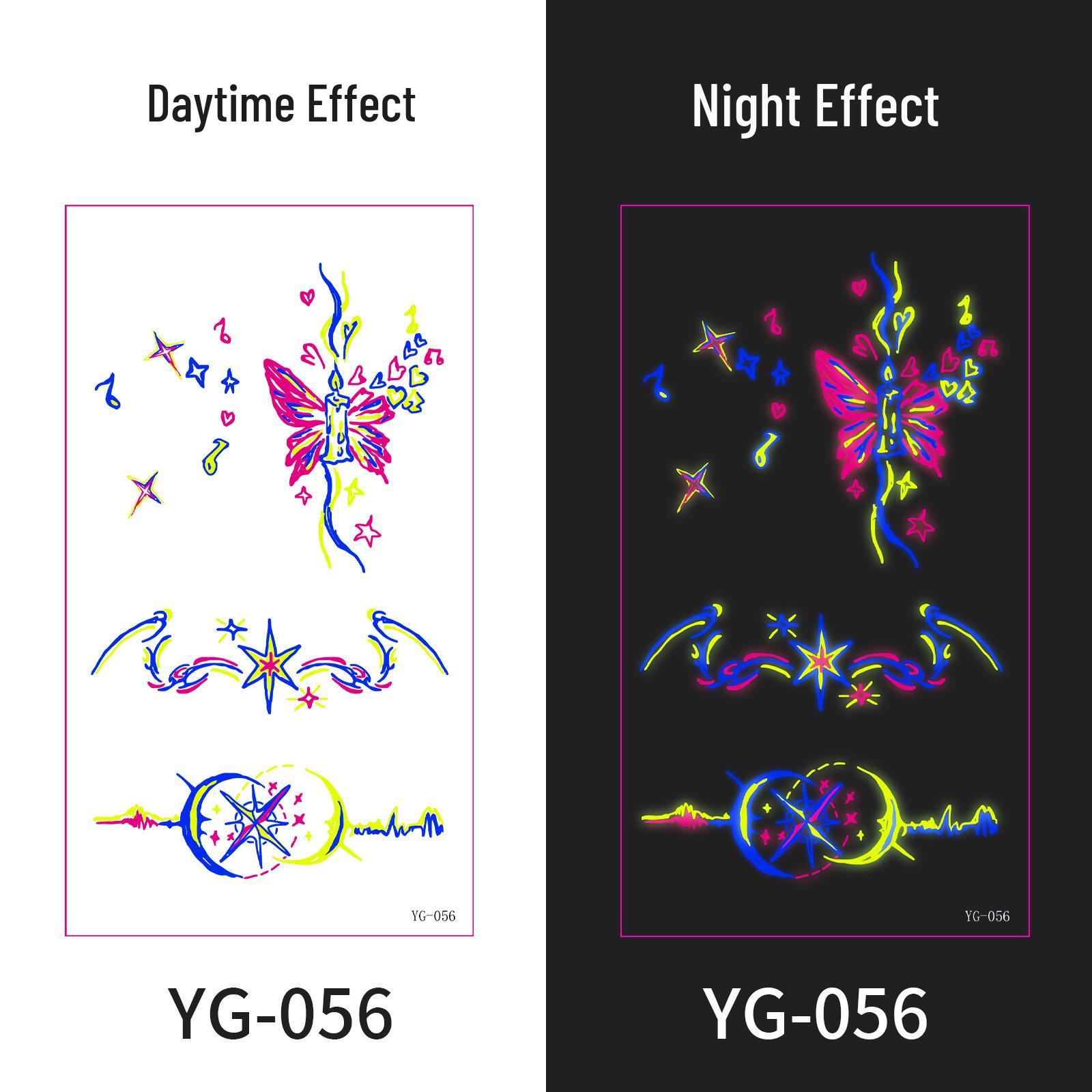 

Neon Glow Music Festival Tattoo Stickers: Bright Fluorescent Designs for Concerts and Parties 172x96mm