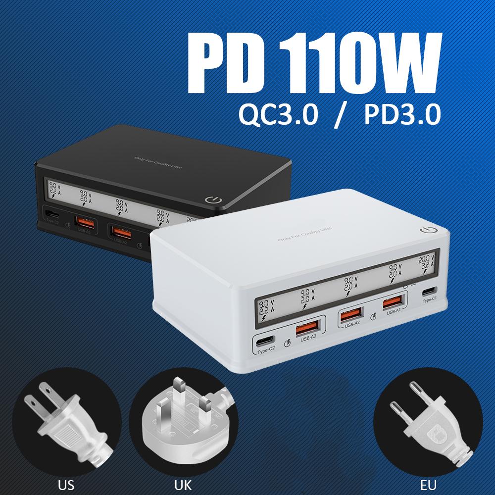 Încărcător de perete USB 110W Stație de încărcare USB cu 5 porturi Încărcător hub USB cu mai multe porturi LCD dimensiune compactă