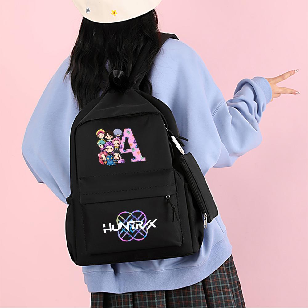 4Pcs/set 26 English Letter K-Pop Printed Backpack with Handbag Pencil Case for Teenager Student Boy Girl Schoolbag Bookbag Large Capacity Travel Bag