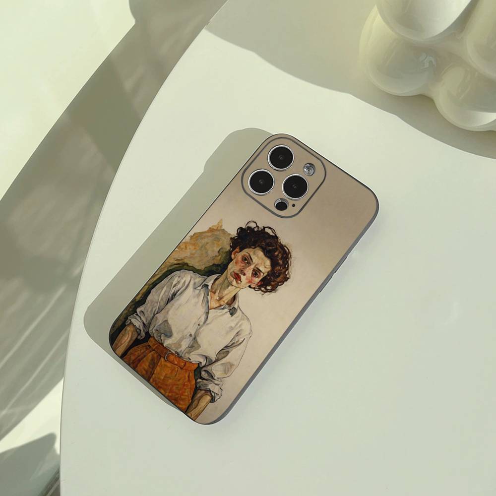 E-Egon S-Schiele Phone Case For iPhone 17,16,15,14,13,12,11 Pro Max,16/15/14Plus,XS Soft Black Cover