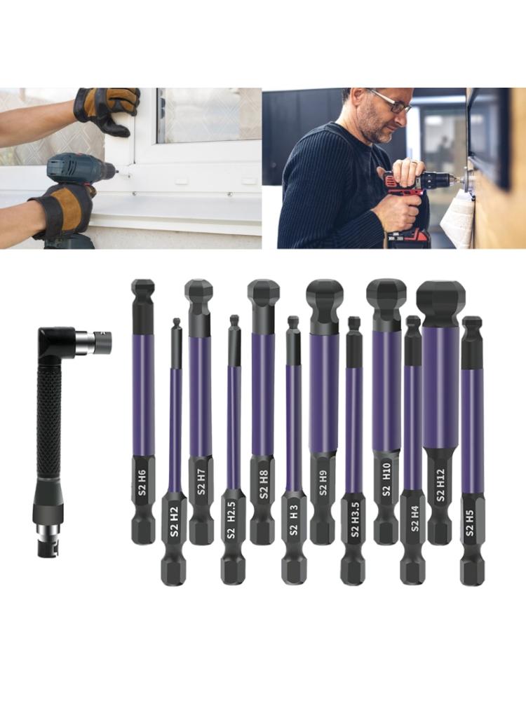 13Pcs Ball End Hex Screw Driver Bit 1/4inch Magnetic Hex Impact Wrenches Bit Set 2/2.5/3/3.5/4/5/6/7/8/9/10/12mm
