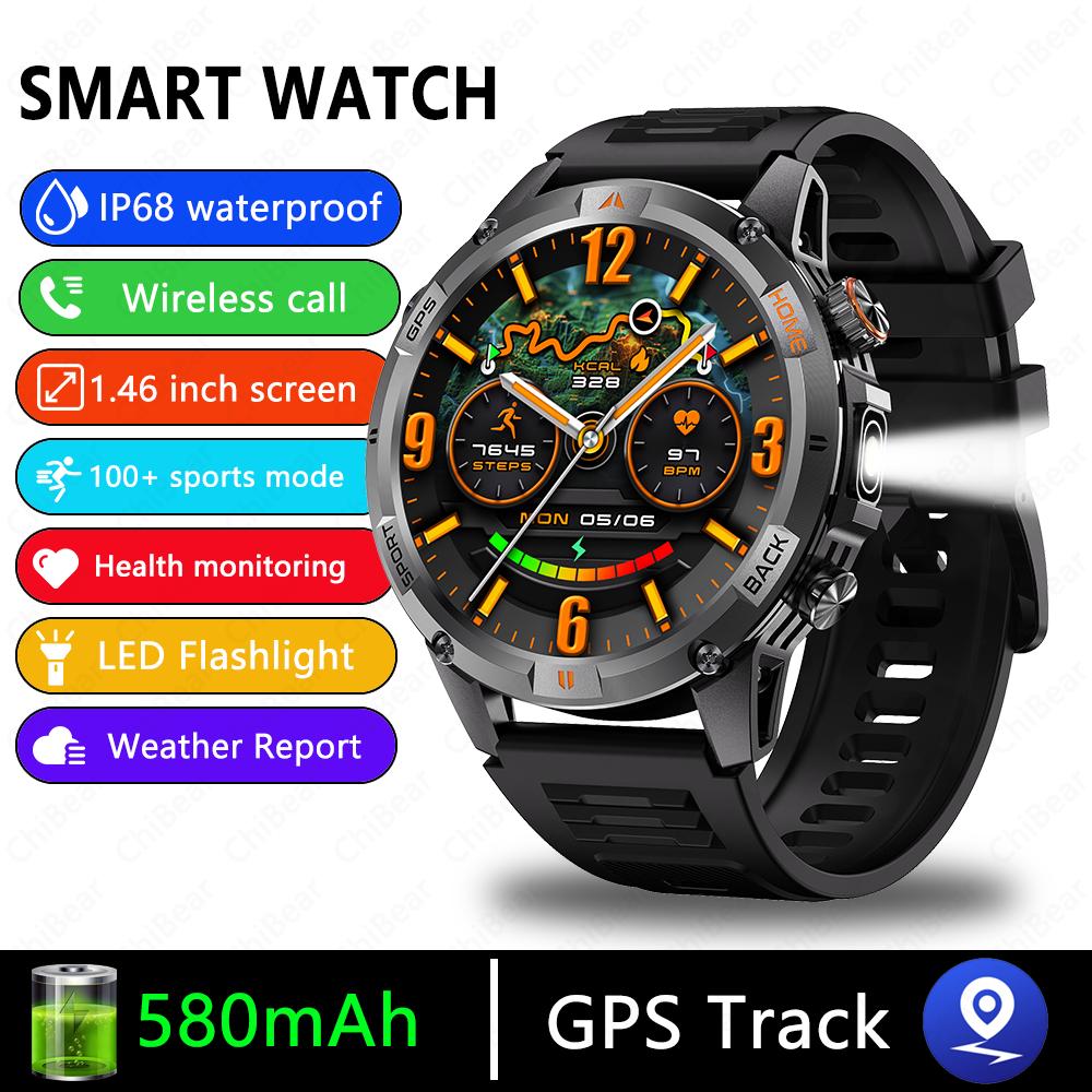 New Professional GPS Sports Smart Watch Outdoor RIDE Run GPS track Swim Watchs Compass 3ATM Sports Bluetooth Call Watch Men