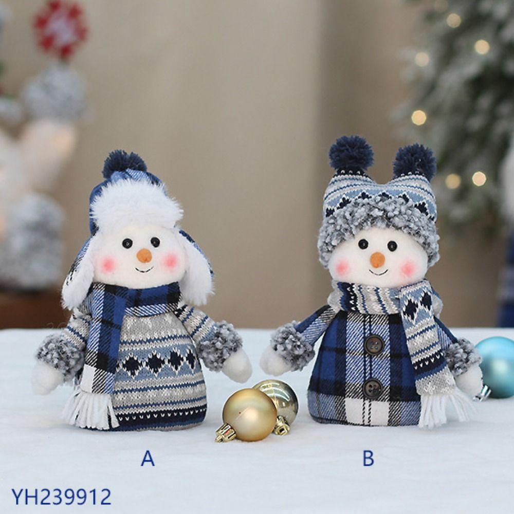 Cartoon Blue Fabric Snowman Doll Fabric Christmas Snowman Doll Swinging Skiing Doll  Xmas Gift