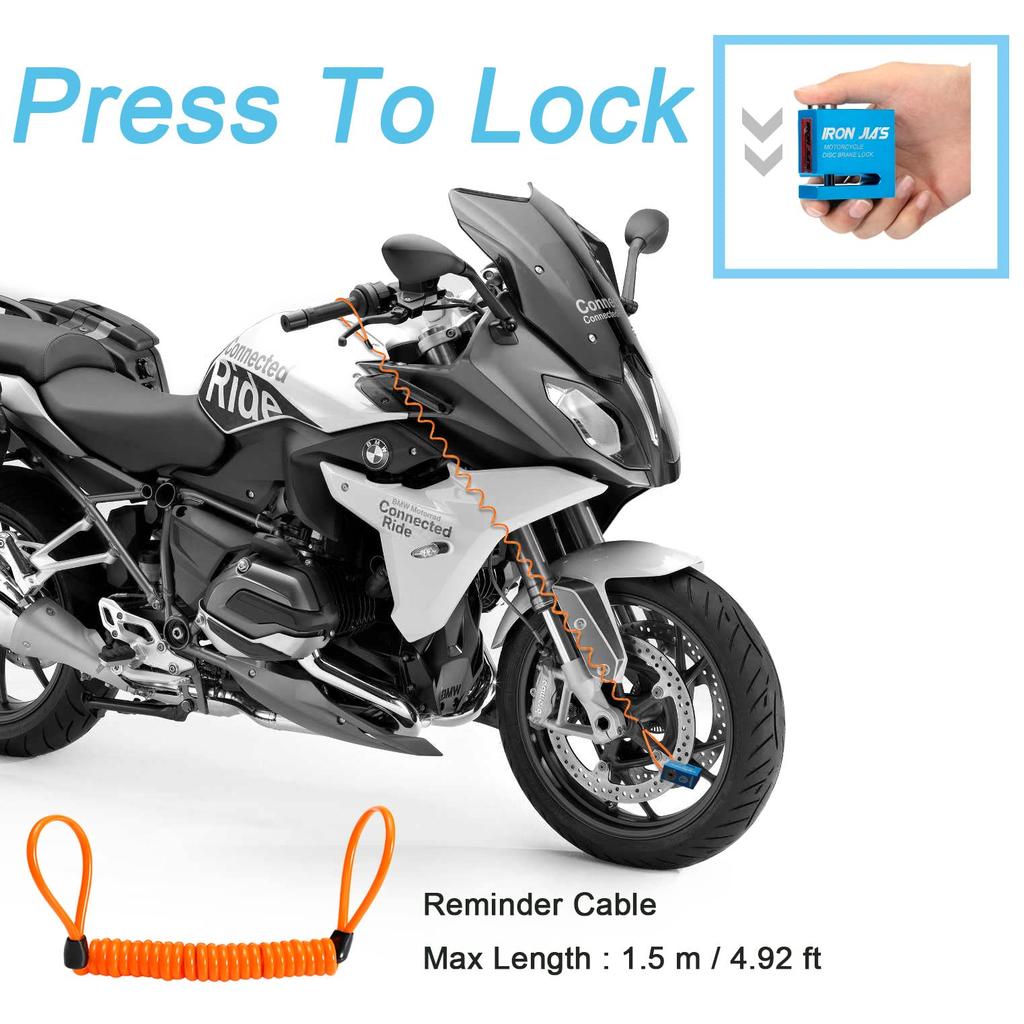 MOTOBOY Bike Motorcycle Disc Lock with Disc Lock for and Stainless Steel and Easy To Includes 2 Keys Lock, Reminder, 1.5m, Anti-Theft Motorcycles,