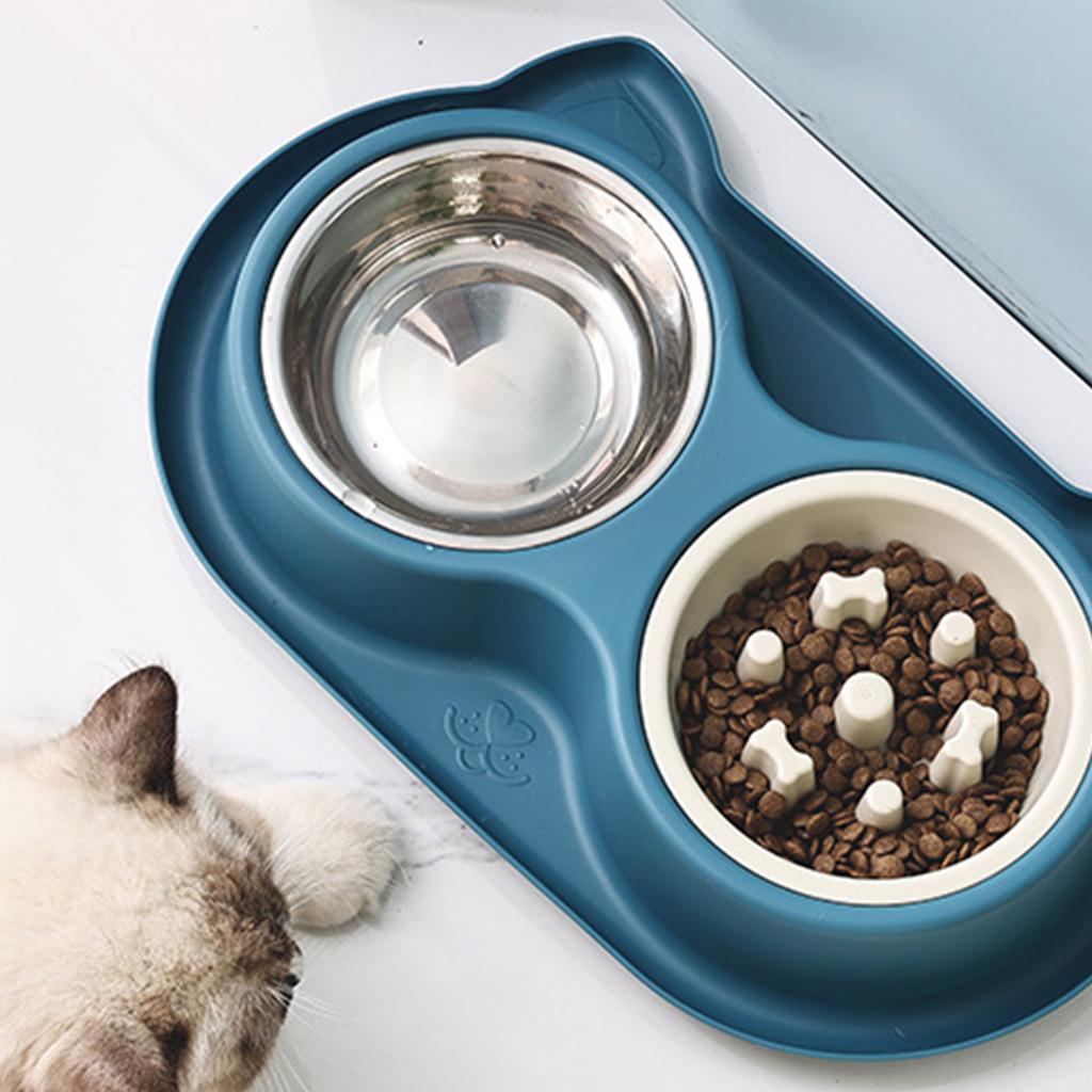 Double Dog Food Bowls - Stainless Steel Water Dish,2-in-1 Detachable Slow Feeder & Standard Bowl Extra-Large Capacity Dog