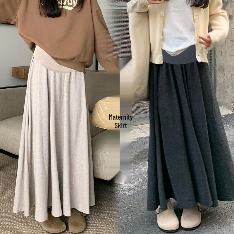 Maternity Glutinous Rice A-Line Long Skirt - Autumn/Winter Hepburn Style 4XL
