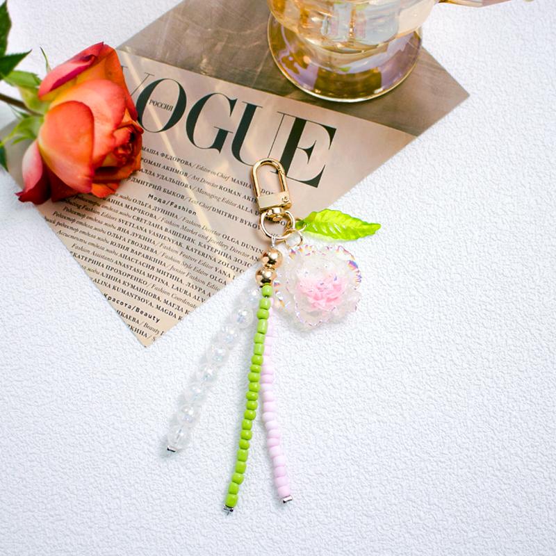 Women Girls Plastic Fashion Keychain Bag Pendants Beads Ornament Simulated Gift Key Rings Holders Decorative Accessories 6 Colors