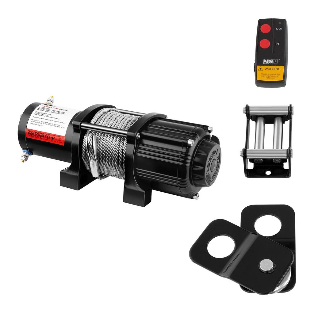 Off-road car winch with remote control, rope 15 m, pulling capacity 2040 kg, 4 T block