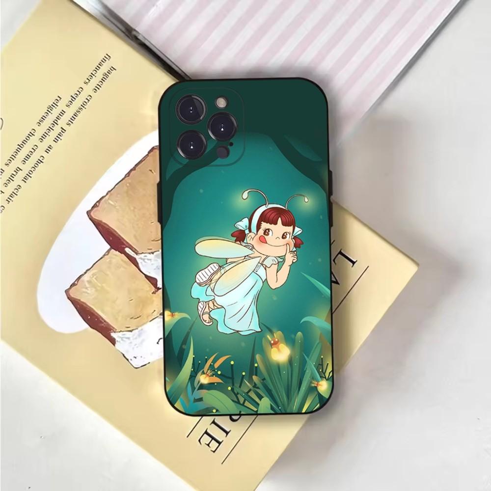 Fujiya Milky Peko-Chan Phone Case For iPhone 16,15,14,13,12,11,Pro,X,XS,Max,XR,Plus,Mini Soft Black Cover