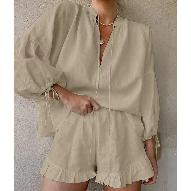 Frühling Und Sommer Damenbekleidung Temperament Urlaub Alltagspendeln Bequem Mode Lässig Locker Kurzarm Shorts Set