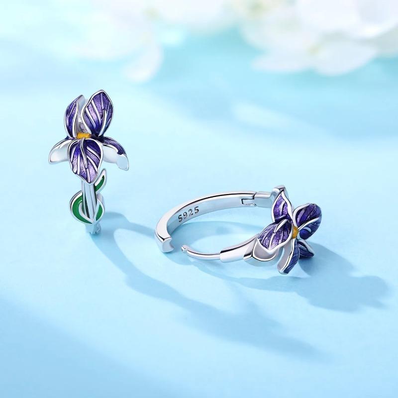 925er Sterlingsilber Blumen- und Pflanzen-Serie Lila Iris Ohrringe Exquisite Hochzeitsfeier Geschenke für Damen Schmuck Mode Geschenke