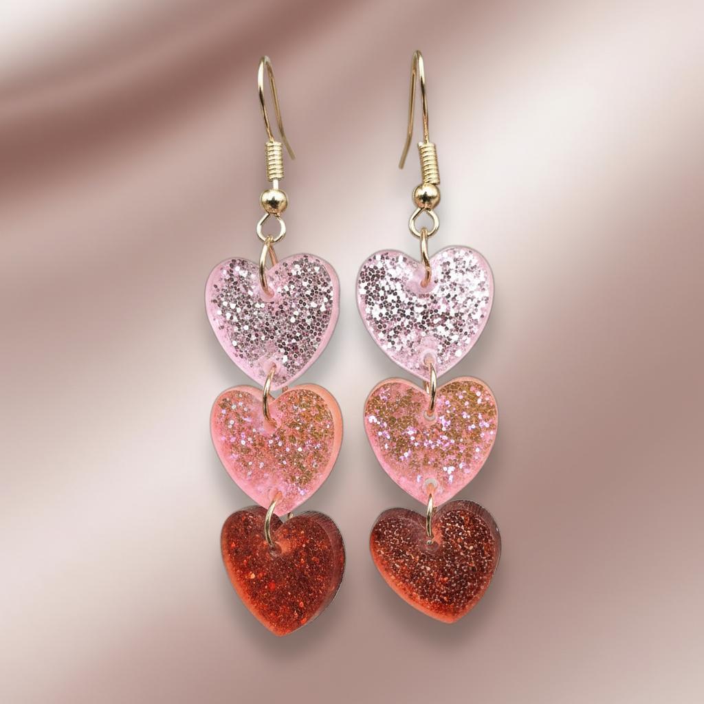 Acrylic Heart Earrings Pink Red Glitter Pendant Lightweight Comfortable for Women Gift