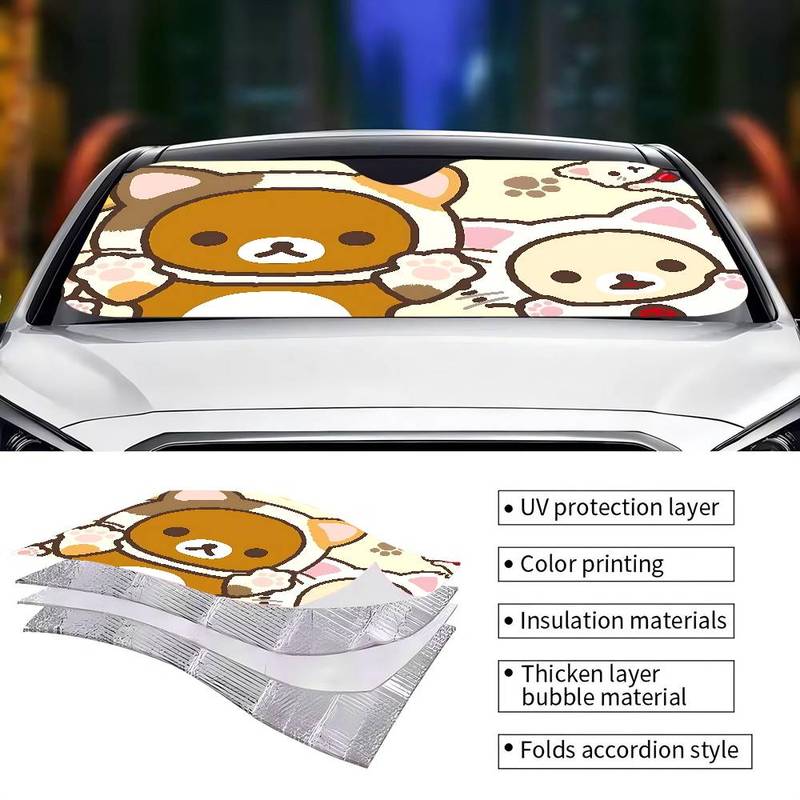 Popular Cute R-Rilakkuma Car Windshield Funny Sun Shade Foldable UV Ray Sun Visor Protector Sunshade For Front Window