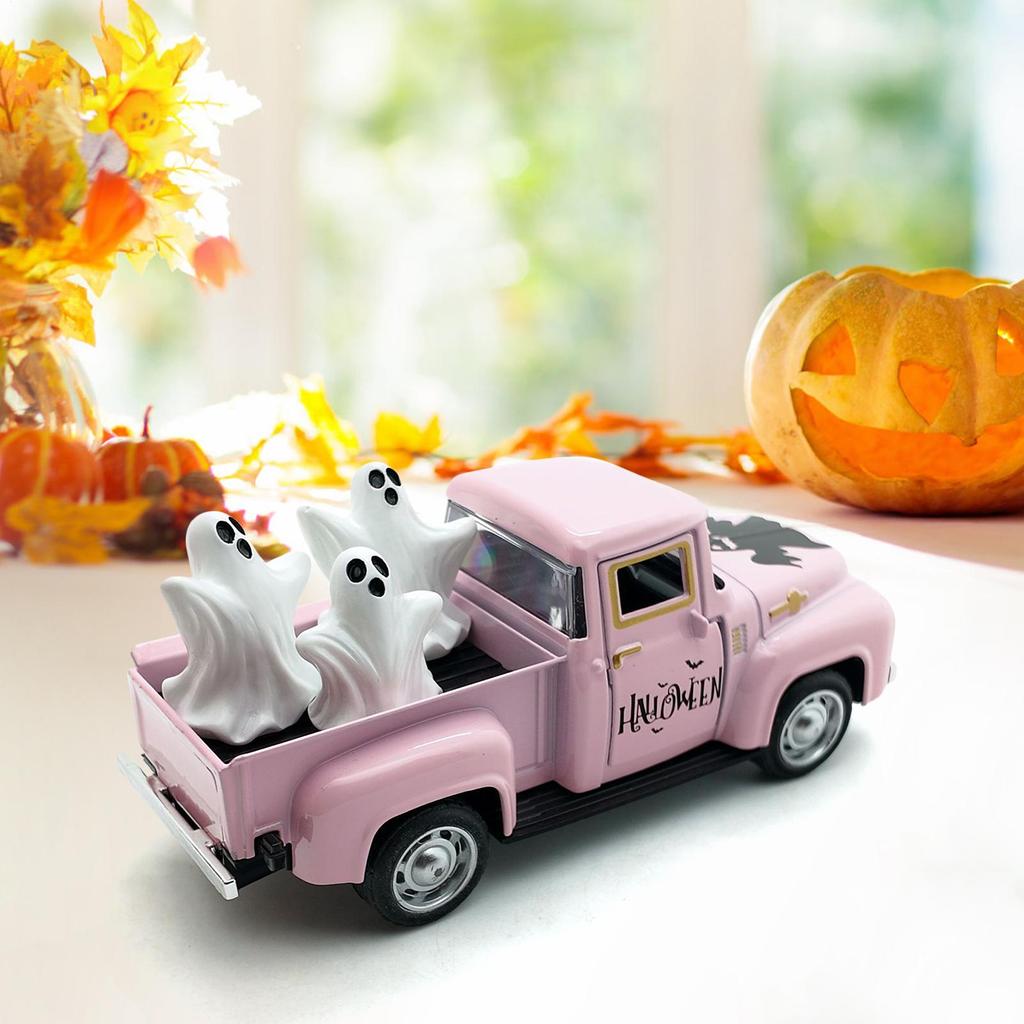 Halloween Ghost Decor Mini Cute Farmhouse Decor Funny Truck Ghost Desktop Figurine For Halloween Showcase Entryway Classroom