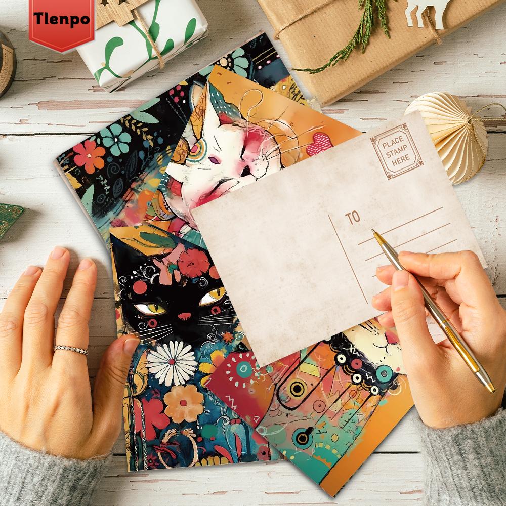 32 Stück, Abstrakte Doodle Katze Postkarten, Raumdekorationsaufkleber, Broschürenmaterialien, Souvenirs, Sammlerstücke und zum Versenden