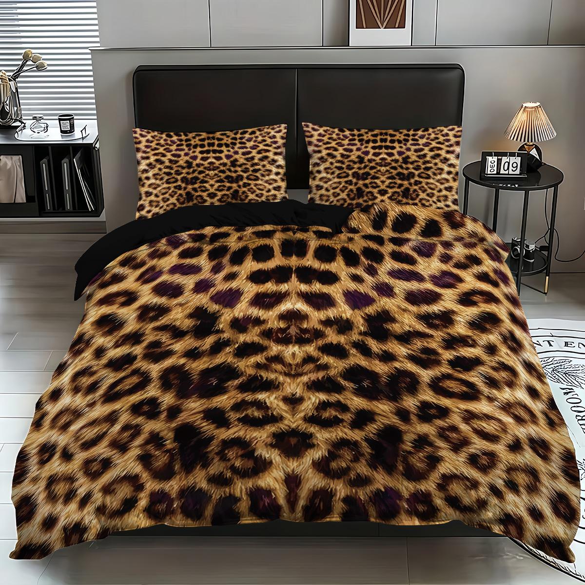 

Leopard Print Flower Quilt Cover Three-Piece Digital Printing Skin-Friendly Abrasive Pillowcase Quilt Cover Home Textile 135x200