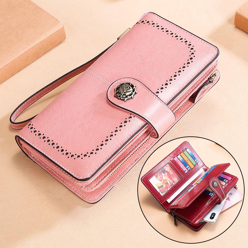Genuine Leather RFID Women's Long Wallet with Wax Finish