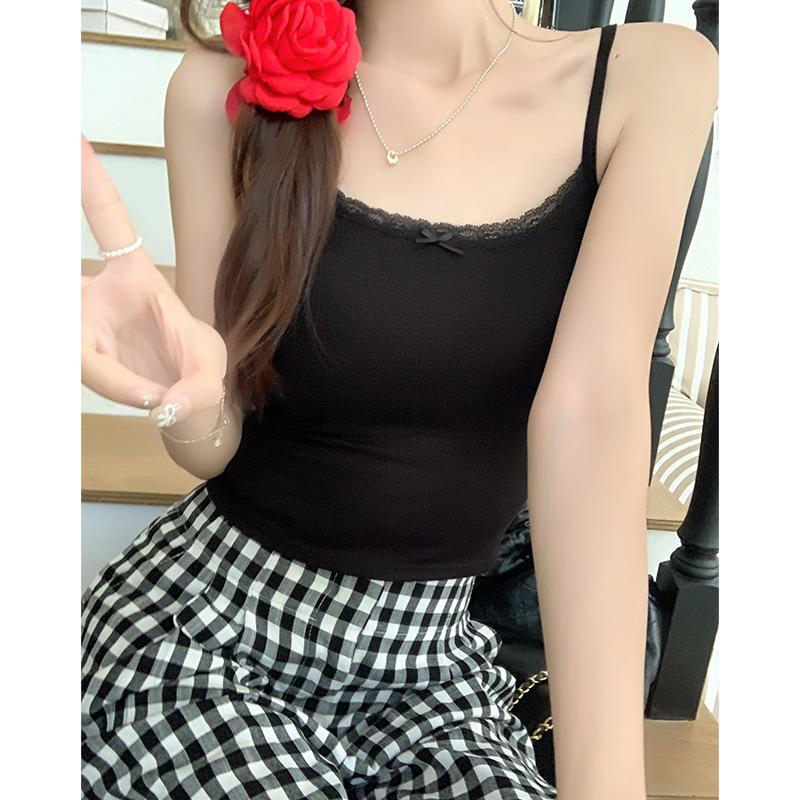 Lace Bow Spice Girl Suspender Vest Women's Summer With Chest Pad Slim Skinny Design Short Sleeveless Top