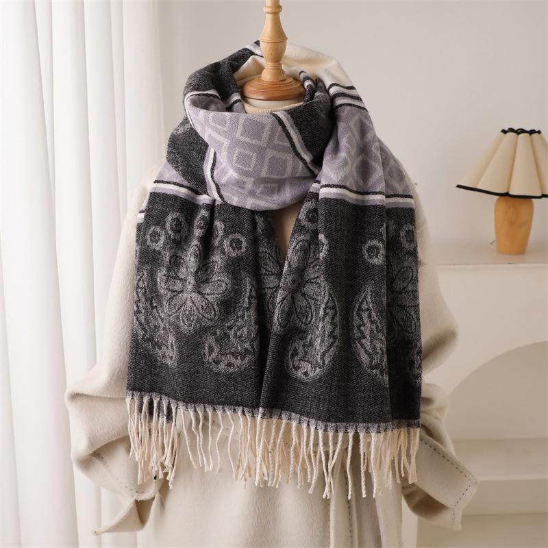 Fashion Cashmere Scarf Warm Winter For Elegant Women Korean Style Print Double Sided Wraps Neckerchief Shawl Scarves