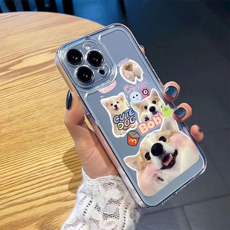 Cute Corgi Sticker Collage Phone Case for iPhone 17 16 15 14 13 12 11 16E Series Pro Max Plus Double Layer Protection