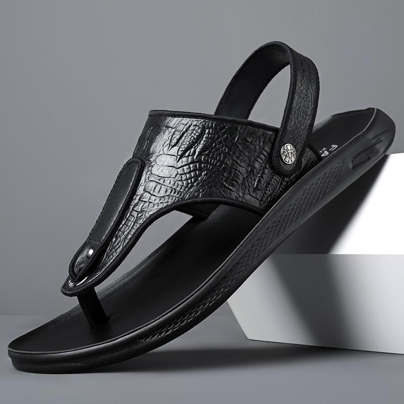 Foreign trade summer men's cowhide cool slippers 2025 new leather non-slip outdoor youth Korean version of flip-flops tide