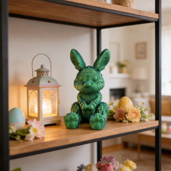 Påskhare Äggprydnad med Rörlig Ledad Kanin Inuti 3D-printad Kanin Blomma Äggfigur Påskhelg Festdekoration