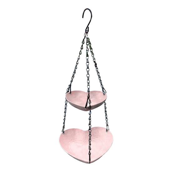 Hanging Bird Feeder for Outdoors Two-Tier Wild Bird Feeder Heart Shaped Seeds And Water Feeder Tray for Outside Garden Patio Deck Yard
