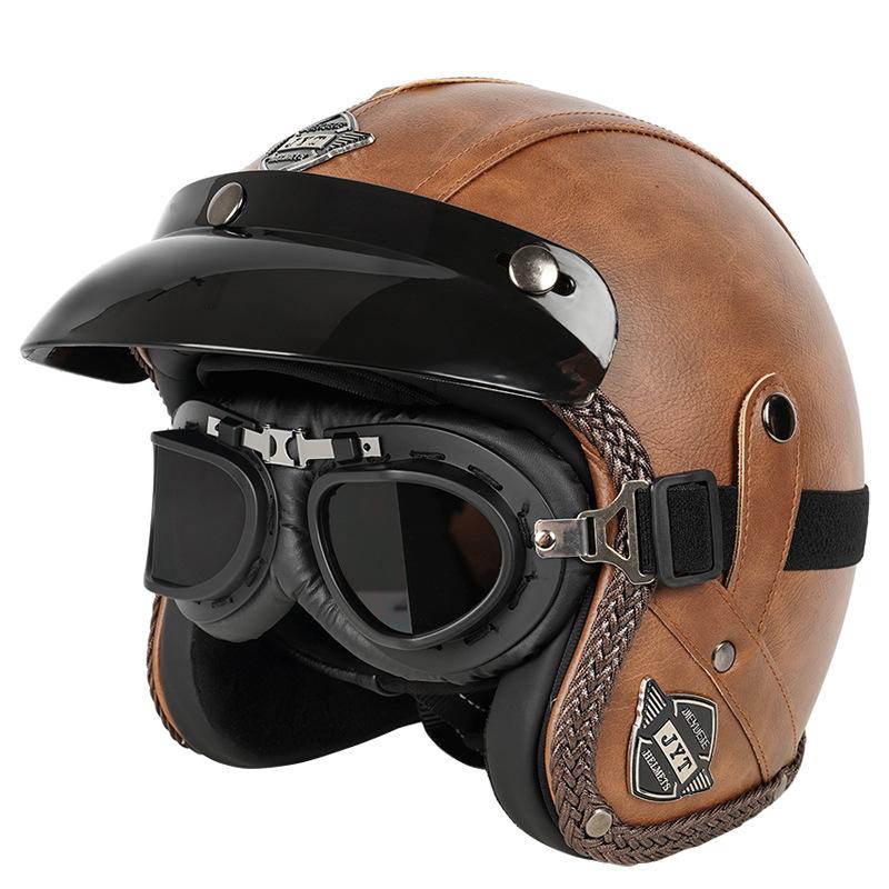 Casco de motocicleta Harley Prince Cruiser retro con certificación 3C, de cuero, para hombre y mujer, para todas las estaciones, para motocicleta eléctrica, 3/4/5