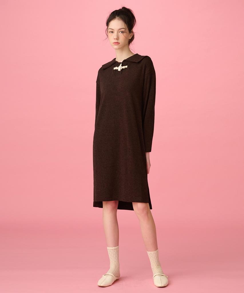 DEAR,PEER Sailor Collar Knit Dress Dark Brown
