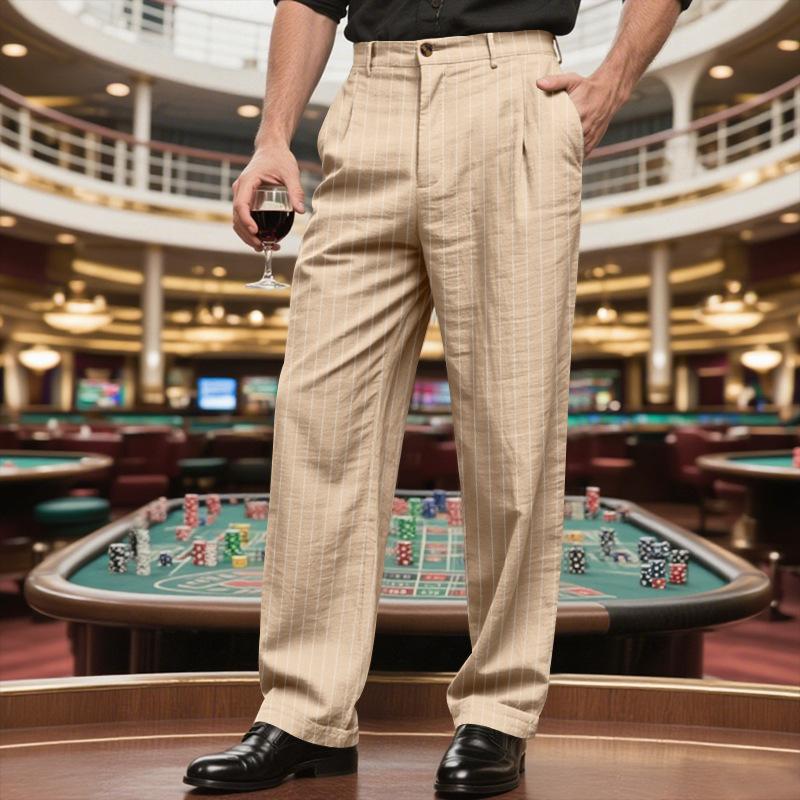 Fashion Mens Straight Trousers 2025 Summer Daily Leisure Breathable Loose Stripe Print Pants For Men Outdoor Vintage Linen Pants