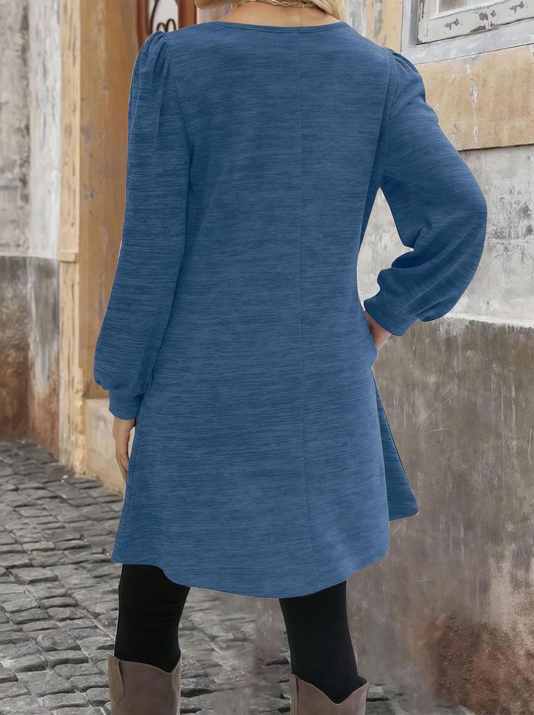 2025 Autumn/Winter European & American Plus Size Dress with Button Round Neck & Pocket