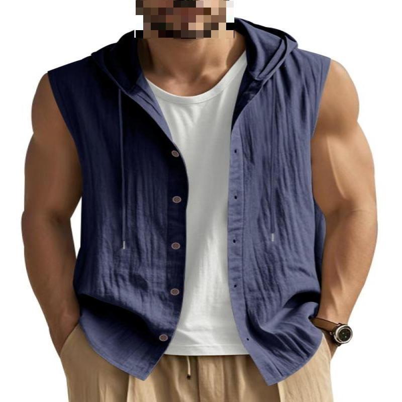 Men's Hooded Sleeveless Shirt Cotton Slim Fit Pullover