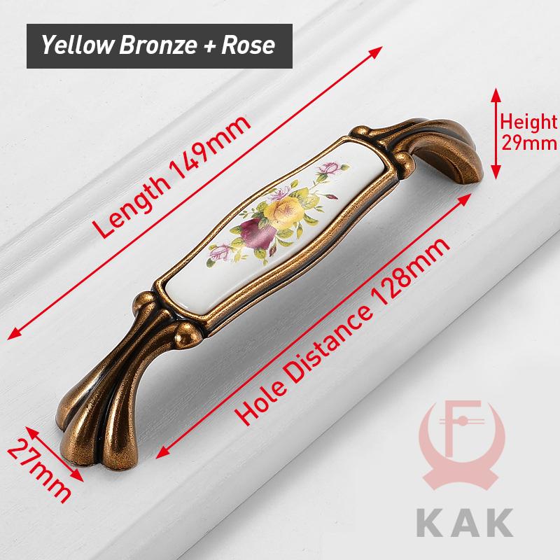 KAK Vintage Bronze Ceramic Cabinet Handles Wardrobes Door Pulls European Style Kitchen Handle Drawer Knobs Furniture Handle
